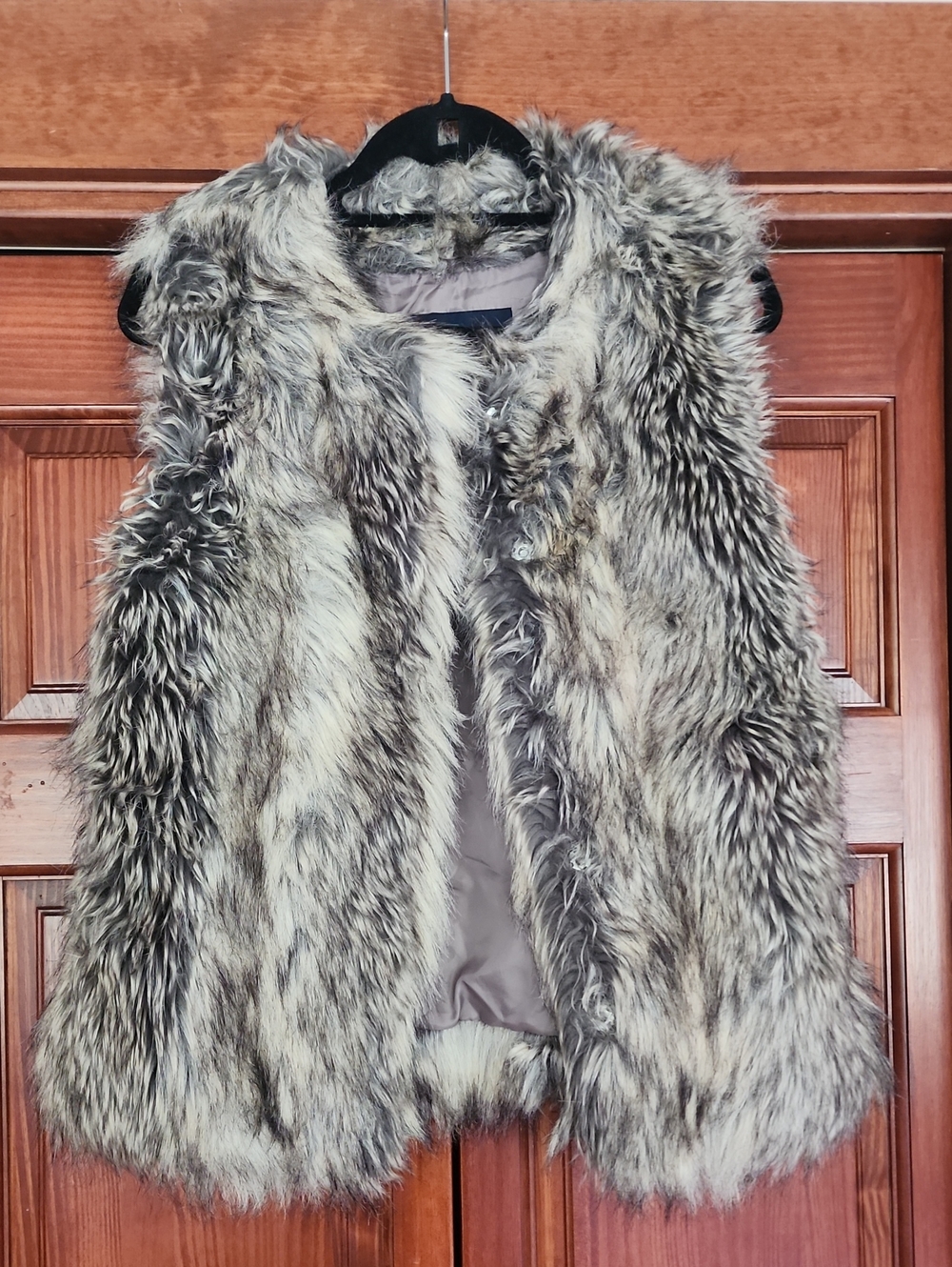 Tinsel Faux Fur Vest in Taupe and Gray - Women's Sleeveless Coat